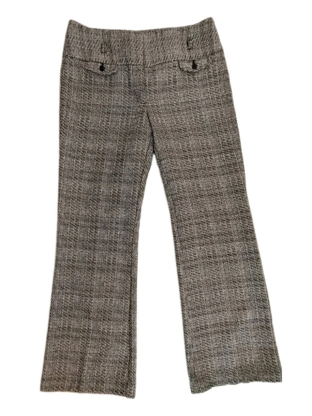 Worthington Womens 14 Houndstooth Plaid Dress Pants Black White Straight Leg